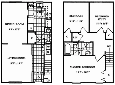 Floor plan for 3 beds, 1.5 baths, 1245 sqft
